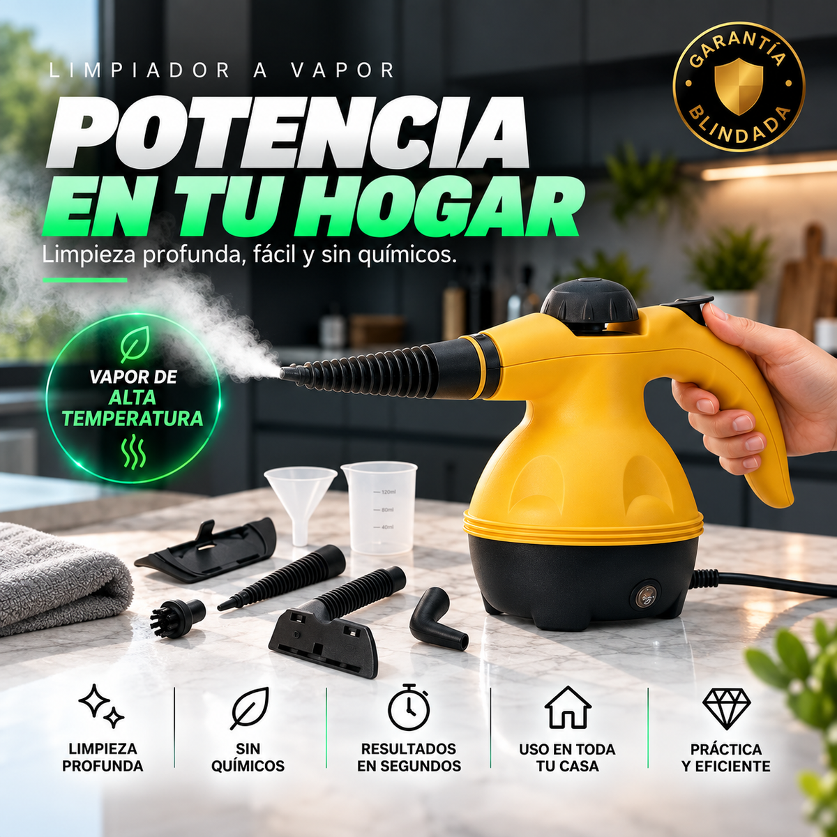 Limpiador a Vapor Alta Presión y Temperatura Portátil 1000W + ENVIO GRATIS + REGALO