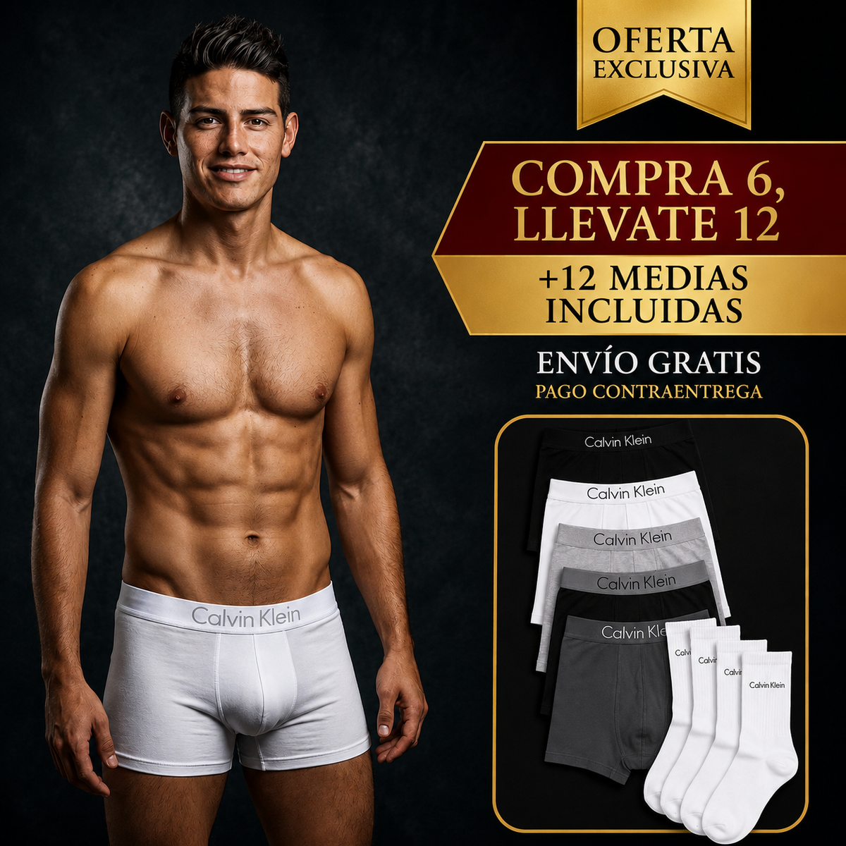 🔥 12 boxers CK por el precio de 3 en tienda. Compra 6, llevate 12 + 12 medias incluidas.