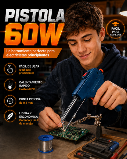 Empieza en la Electricidad Con la Herramienta Correcta — Tu Primera Soldadora Pro | Pistola de Soldadura Profesional 60W + envio gratis + regalo