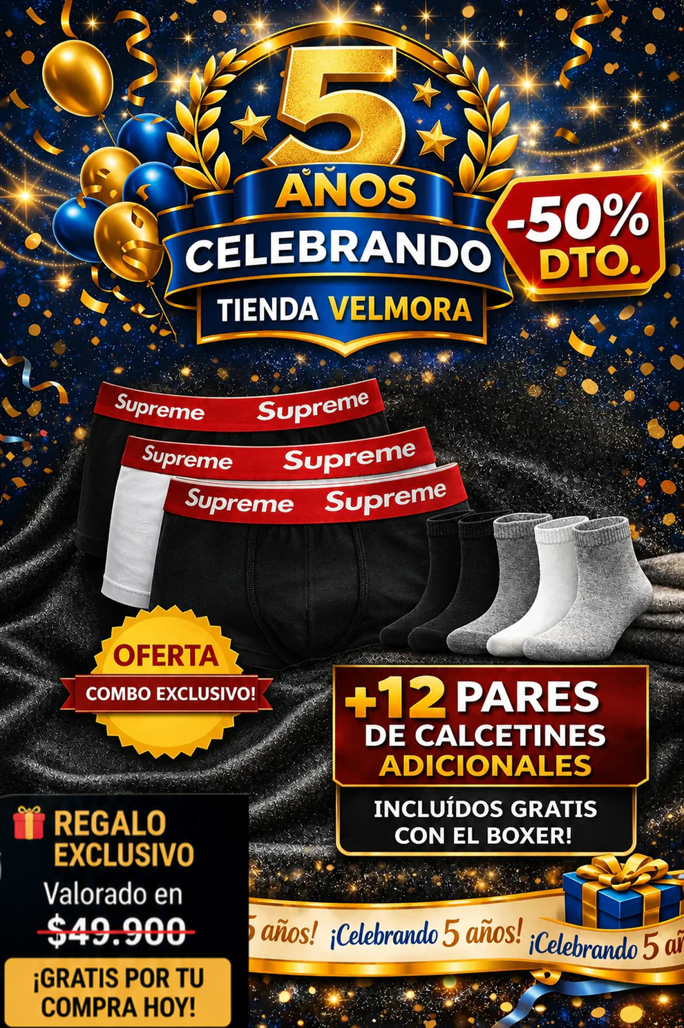 🔥 Mega Pack Bóxers Supreme x12 + 12 Medias GRATIS 🔥 50% OFF