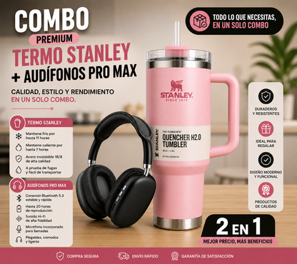 TERMO STANLEY + AUDÍFONOS PRO MAX + REGALO SURPRESA + ENVIO GRATIS