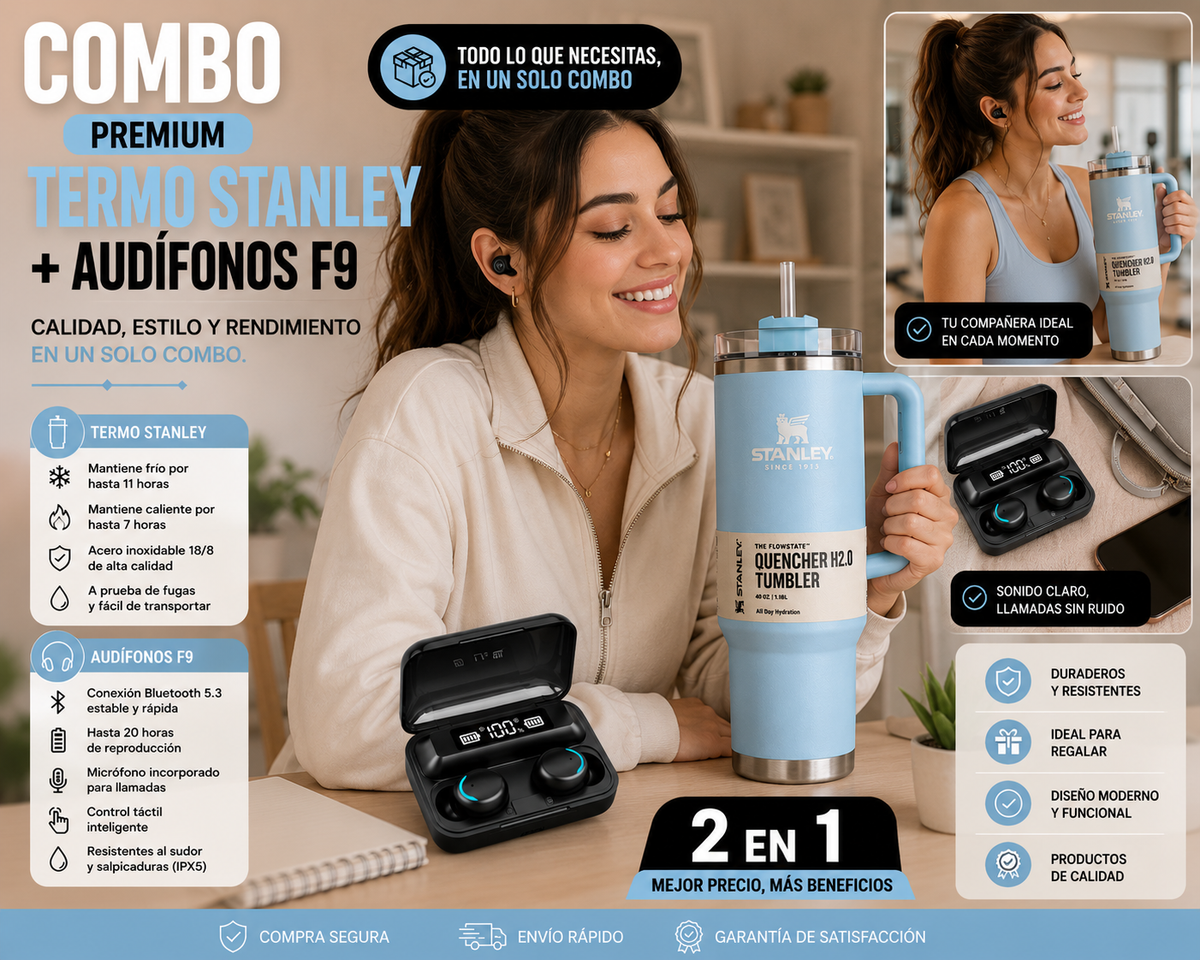 TERMO STANLEY + AUDÍFONOS PRO MAX + REGALO SURPRESA + ENVIO GRATIS