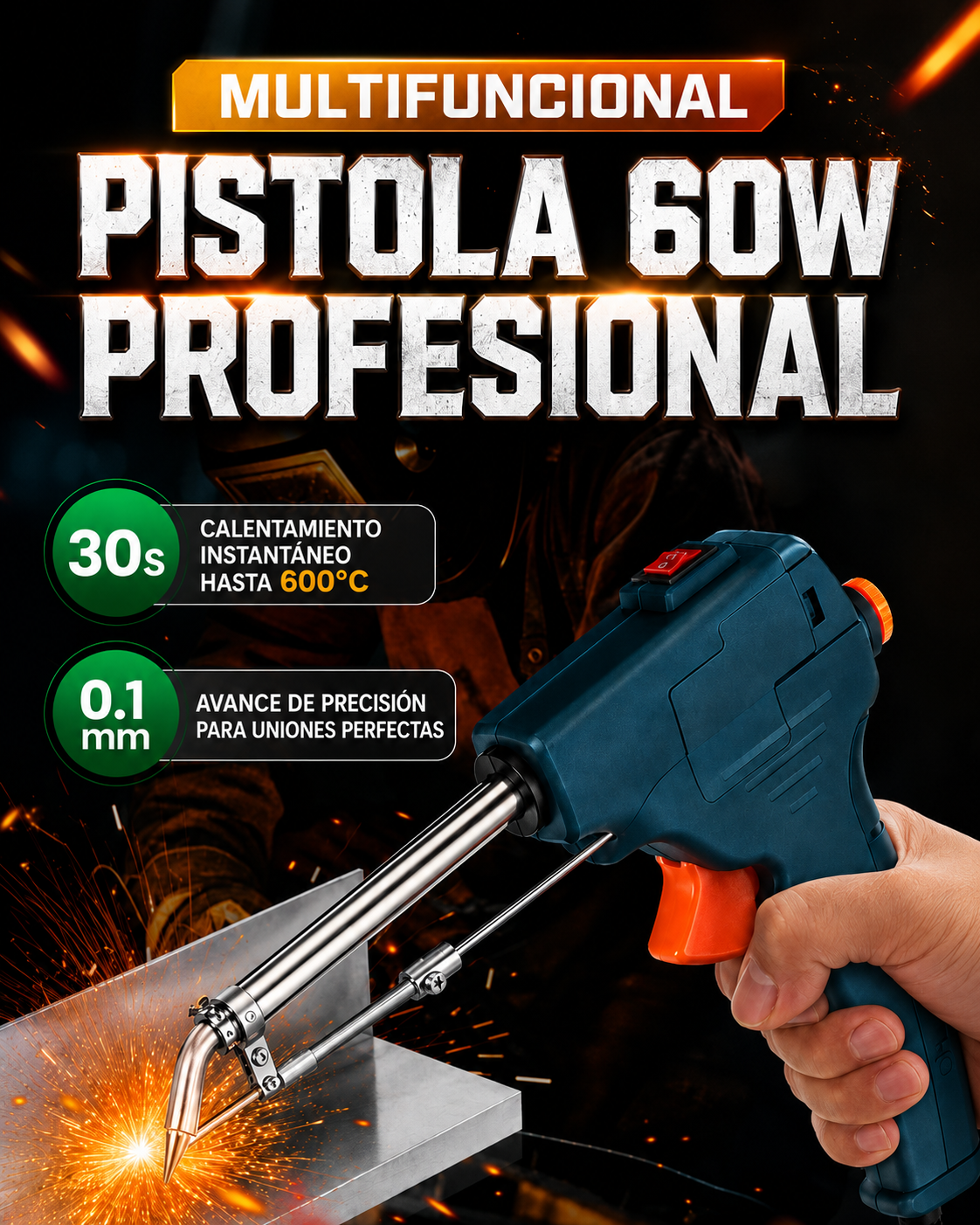 Suelda Cualquier Metal en Segundos Pistola 60W Profesional 50% OFF Hoy + Envío Gratis + Regalo 🎁